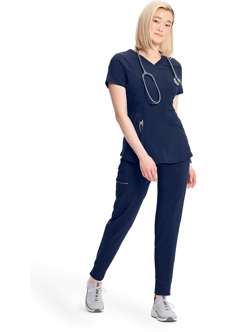 Cherokee Infinity Womens V-Neck Scrub Top Contemporary Fit, 3 Pockets, Rib-Knit Insets, Side Vents, 360Â° Stretch - CK623A, 2XL, Navy - Image 3